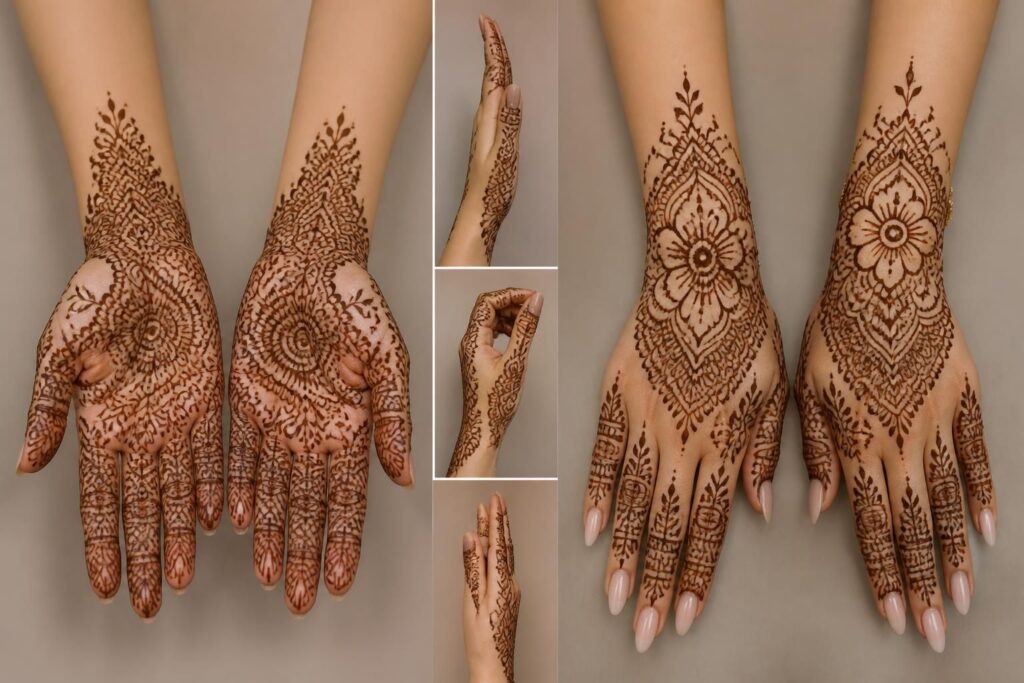 découvrez des designs mehndi simples et complets pour embellir vos mains avant, arrière et sur toute la surface avec élégance et finesse.